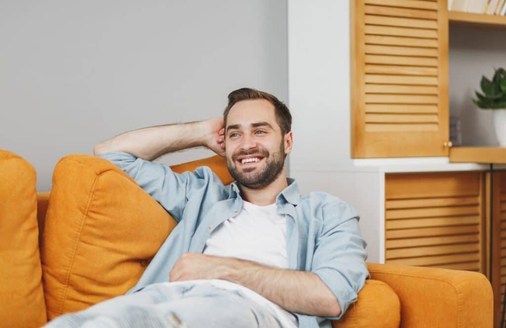 Smiling,Cheerful,Handsome,Young,Bearded,Man,20s,Wearing,Casual,White