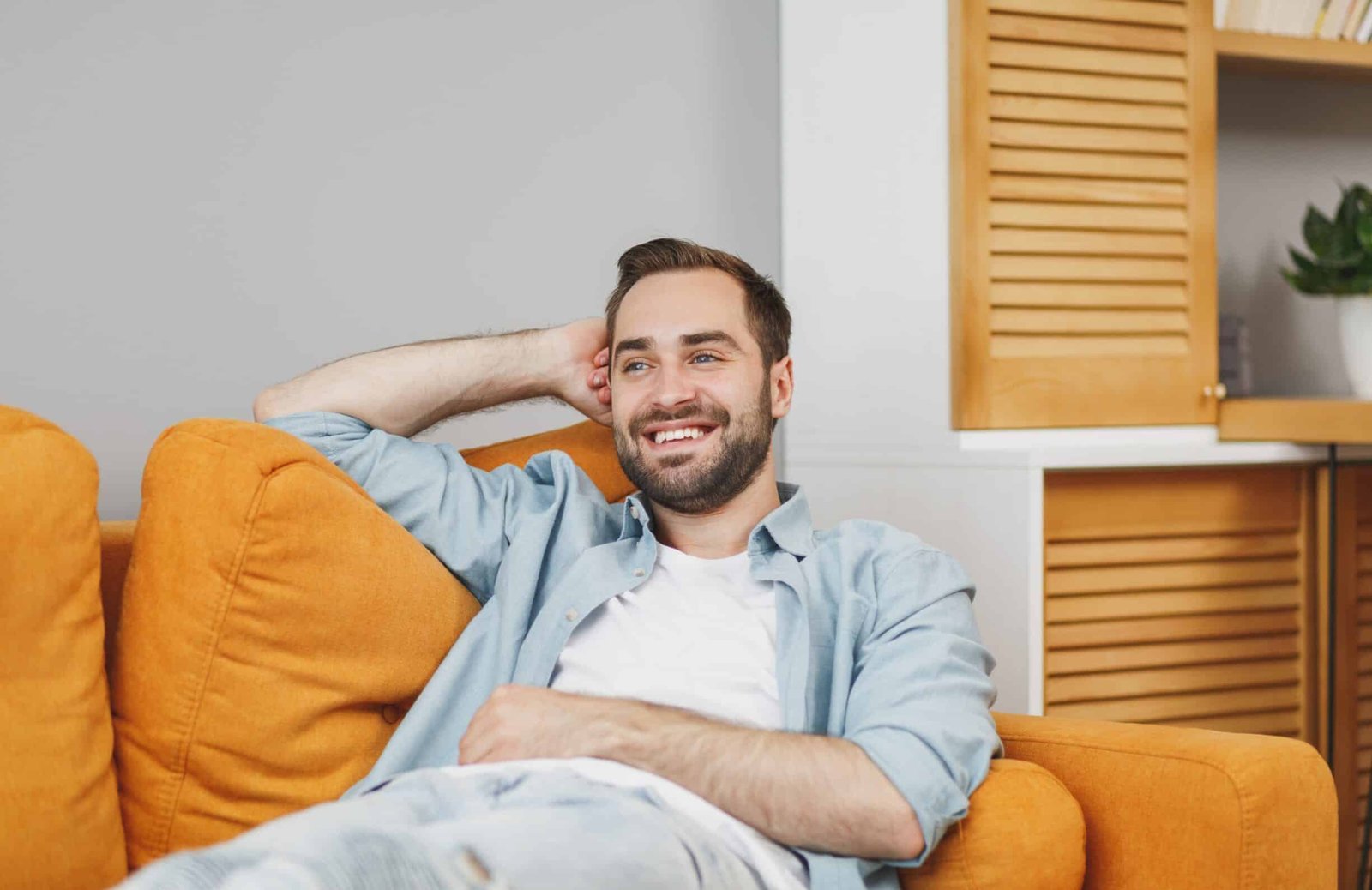 Smiling,Cheerful,Handsome,Young,Bearded,Man,20s,Wearing,Casual,White