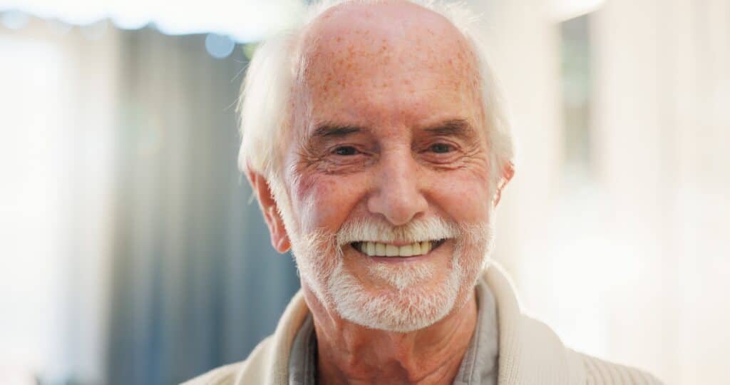 Happy,,Elderly,Man,And,Portrait,In,Home,For,Retirement,,Relax