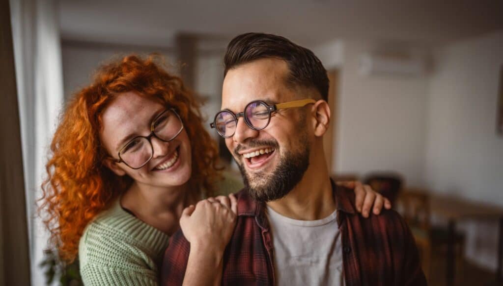 Portrait,Of,Adult,Hugged,Couple,Smile,At,Home,Happy,Together